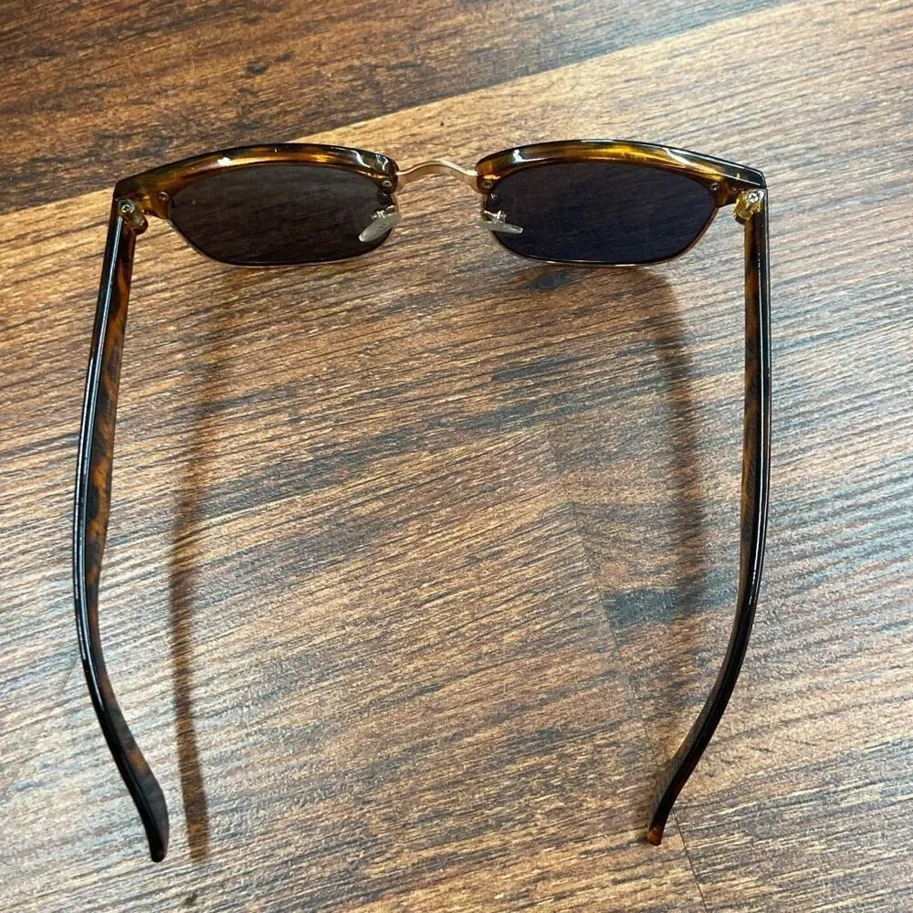 Adult Unisex Brown & Gold Tortoise Retro Half Frame Rimmed Sunglasses One Size